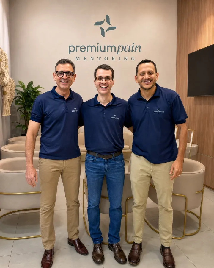 Os três mentores da Premium Pain Mentoring reunidos na estrutura da formação